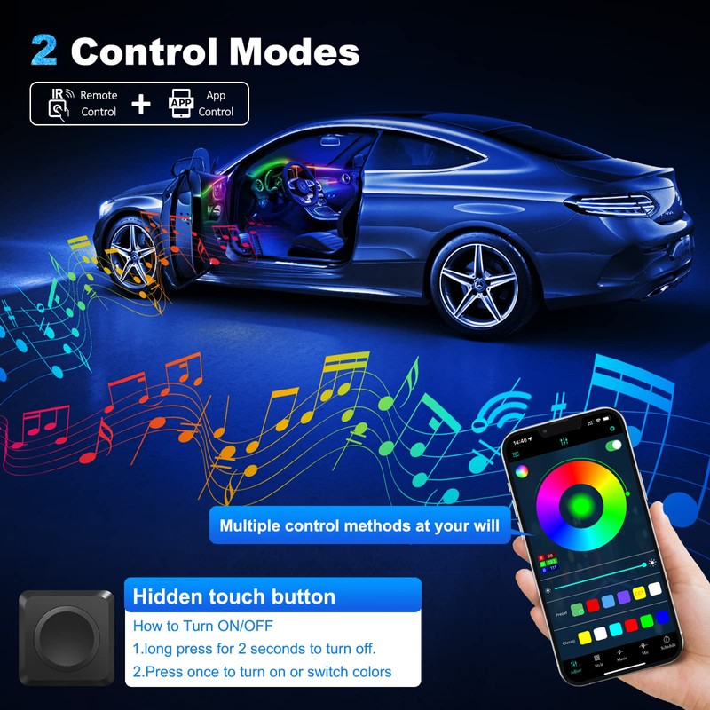 Acrylic Interior Car LED Strip Light with Wireless APP, RGB