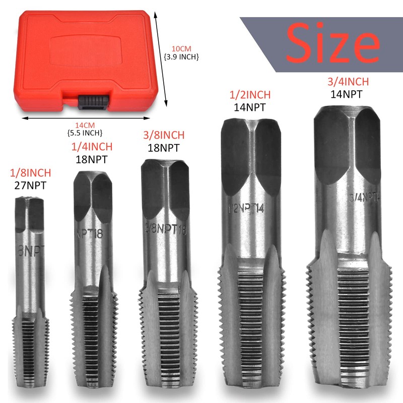 Professional 5 Piece NPT Pipe Tap Set, Carbon Steel NPT
