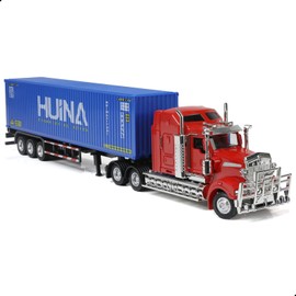 Risopen Semi Truck Toy, 1/50 Scale Kenworth W900 Diecast Model Trucks, Alloy Metal Semi Truck and Trailer Gifts Gift for Boys Adult Model Car Collector (Red-Blue)
