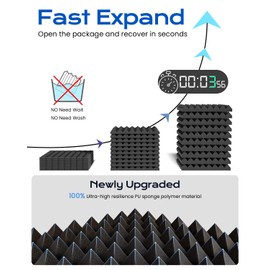 Sonicism Pyramid Acoustic Panels with Self-Adhesive 48 Pack,12" X 12" X 1" Sound Proof Foam Panels for Walls of High Density,Soundproof Wall Panels Fast Expand,Sound Absorption and Decoration,Black