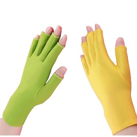 Kussiny, 2 Pairs Yellow Green UV Gloves Nail Hand Shield Gloves Fingerless Gloves Protect Hands for Nail Art