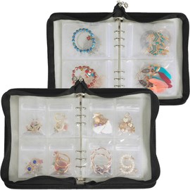 AOLEIXIYA Set 2 Clear Jewelry Book Organizer Travel Earring Storage Book Transparent Jewelry Storage Book with Zipper, Black