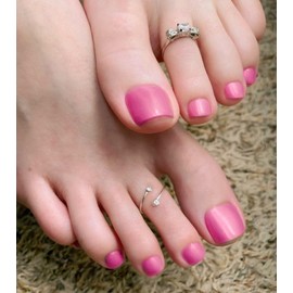 Morily Shiny Hot Pink Press on Toenails for Women, 24 Pcs Short Square Fake Toe Nail Press ons, Reusable Full Cover Artificial Glossy False Stick on Pedicure in 12 Sizes