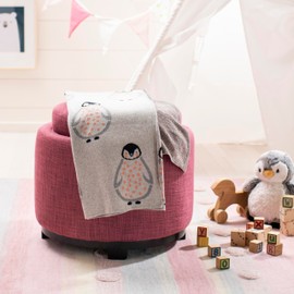 Safavieh Baby Collection Ozzie Penguin Grey and Coral 32" x 40" Cotton Throw Blanket