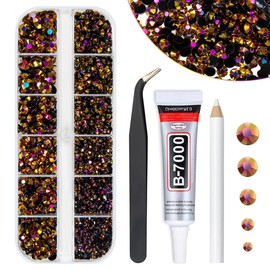 qiipii Golden Rose AB Resin Rhinestones w B7000 Jewelry Glue for Bedazzling Crafting 2mm-6mm Golden Flatback Jelly Stones Diamonds Gems Charms Supplies for Nails Face Eyes Makeup Tumblers DIY Crafts