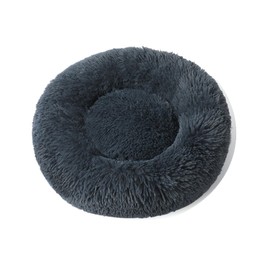 Cat Beds for Indoor Cats, Dog Bed Machine Washable, Fluffy Round Pet Bed Non-Slip, Calming Soft Plush Donut Cuddler Cushion Self Warming for 3Kg Small Dogs, Dark Grey