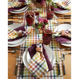 Solino Home Linen Table Runner 90 inches Long – 100% Pure Linen Multicolor Plaid Table Runner 14 x 90 Inch – Gingham Check Farmhouse Table Runner for Fall, Thanksgiving Decoration