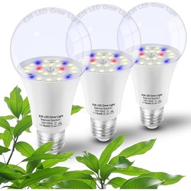Grow Light Bulbs for Indoor Plants Full Spectrum,E26 A19 Grow LED Lamp Bulb 10W with Balanced Spectrum 5000K Red Blue for Seeds Greens Laboratory,School,Greenhouse, Indore Garden, Hydroponic,3Pack