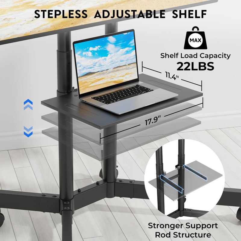 BONTEC Mobile TV Stand with Tilt Function, Rolling TV Cart