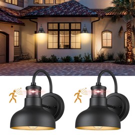 Seovix 2Pack 7” Motion Sensor Outdoor Wall Light, Outdoor Light Fixture Dusk to Dawn E26 Base Socket, IP65 Waterproof Outside Porch Lights for Garage, Porch, 2210SBK(G)-2
