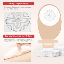 DERAYMI 20 PCS Colostomy Bags, One Piece Ostomy Bags Ostomy Supplies, Leakage Odour Proof Ostomy Drainable Pouches for Ileostomy Stoma Care Cut-to-Fit 20-65mm