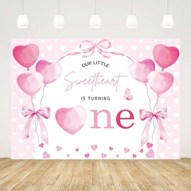 AIBIIN 7x5ft Sweetheart 1st Birthday Backdrop Our Little Sweetheart is Turning One Birthday Photography Background Sweet Heart 1st Birthday Party Decorations Supplies Banner Photo Studio Booth Props