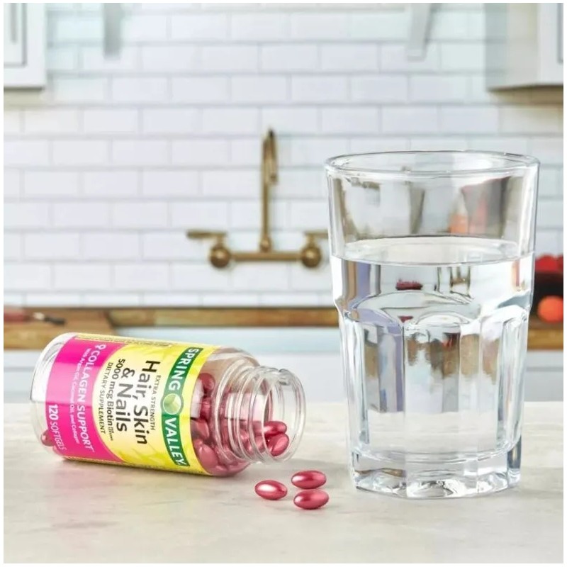 Hair Skin Nails 120 Softgels + 5,000 Mcg Biotin +