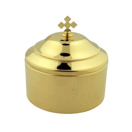 Single Ciboria with Lid | Large Communion Host Container | Gold Polished Plating Metal | Cross on Lid | Church Goods
