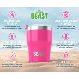 Beast Tumbler - 300 ml (10 oz), Hot Pink | Reusable Stainless Steel, Vacuum Insulated Cup | Double Wall Travel Flask Perfect for Hot or Iced Coffee | BPA Free