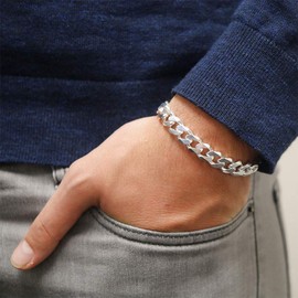 Sterling Silver Italian Curb Cuban Link Chain Bracelet for Men 7.5MM 8MM 9.2MM- 925 Sterling Silver Bracelet For Men, Silver Cuban Link Chain (11MM-8Inch)