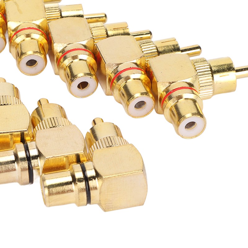 10pcs RCA Right Angle Adapter Male to Female Copper Gold