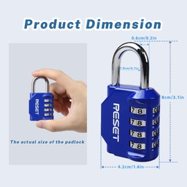 RESET-060 4 Digit Combination Padlock, Outdoor Lock, Indoor Padlock, Ideal for School Locker, Gym Locker, Fence, Gate, Hasp, Shed, Toolbox, Blue, 1-Pack