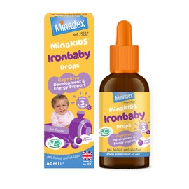 Minadex MinaKIDS Ironbaby Drops – Tasty Plum Flavoured Everyday Iron Supplement for Babies and Children, Minimal Iron Aftertaste, Supports Immune Health, Sugar-Free, Vegan, 60ml