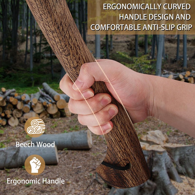 Hatchet Axe, 15.7" Camping Hatchet with Leather Sheath, Bushcraft Axe