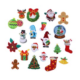 Pack of 20 Christmas Embroidered Appliques, Christmas Patches, Embroidered Iron-On Patches, Christmas Embroidered Patches for Christmas, Festival, Party, Fabric, Hat, DIY Decoration