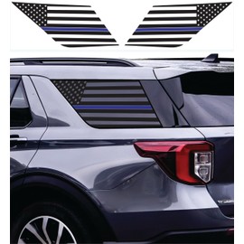 Compatible with Ford Explorer 2020-2024 | Precut American Flag Window Decals | Both Side | Proudly Made in The US | Matte Black (Stright Blue Line)