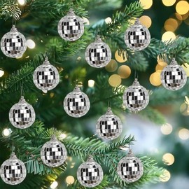 24 Pack Mini Disco Ball Hanging Ornaments for Party Decoration, 1.6" Silver Hanging Disco Ball Holiday Birthday Wedding Party Christmas Tree Decoration