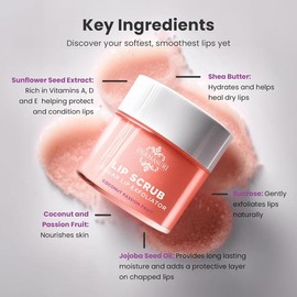 Dermasuri Sugar Lip Scrub with Coconut & Passion Fruit - Hydrating and Nourishing Lip Scrub for Plumper Lips