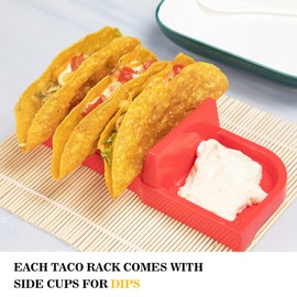 OOFAYBILL Taco Holders Set of 4 - Each Taco Stand for 3 Tacos - Taco Rack with Divider - Taco Tuseday Kit Oven & Dishwasher Safe Taco Trays Red