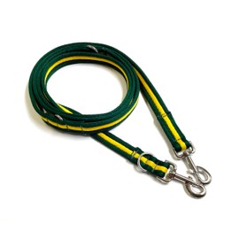 Double Ended Dog Training Lead Police Style Adjustable Leash 11ft (3.3 Metres) Multi-Functional In Air Webbing (Forest Green/Yellow, 20mm Air Webbing)