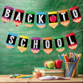 Back to School Banner, 2 Strings Welcome Back to School Sign Photo Backdrop Decor Garland Breakfast Decor for Student Teacher Classroom Decorations Party Supplies, First Day of Class Decorations