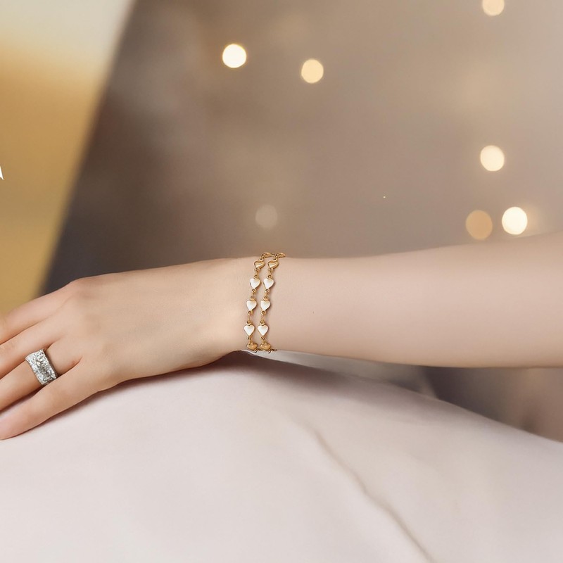 mnmoom Heart Bracelet for Women,7-8.5 Inches Adjustable Stainless Steel heart