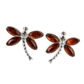 Amber Earrings - Baltic Honey Amber Post Back Dragonfly Earrings - Sterling Silver Jewelry Collection