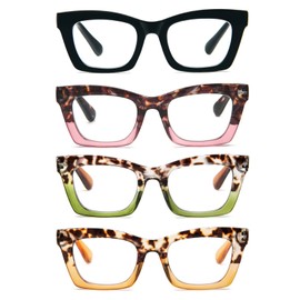 prtcslwd 4 Pack Reading Glasses for Women Oprah Style Oversized Square Spring Hinge Blue Light Blocking Glasses (Black/Tortoiseshell Pink/Tortoiseshell Green/Tortoiseshell Yellow, 1.50, multiplier_x)