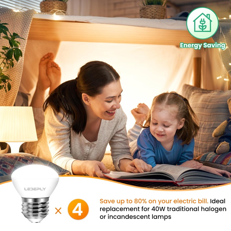 LEDEPLY R14 LED Bulb, 4W=40W, Dimmable, Medium E26 Base, Mini