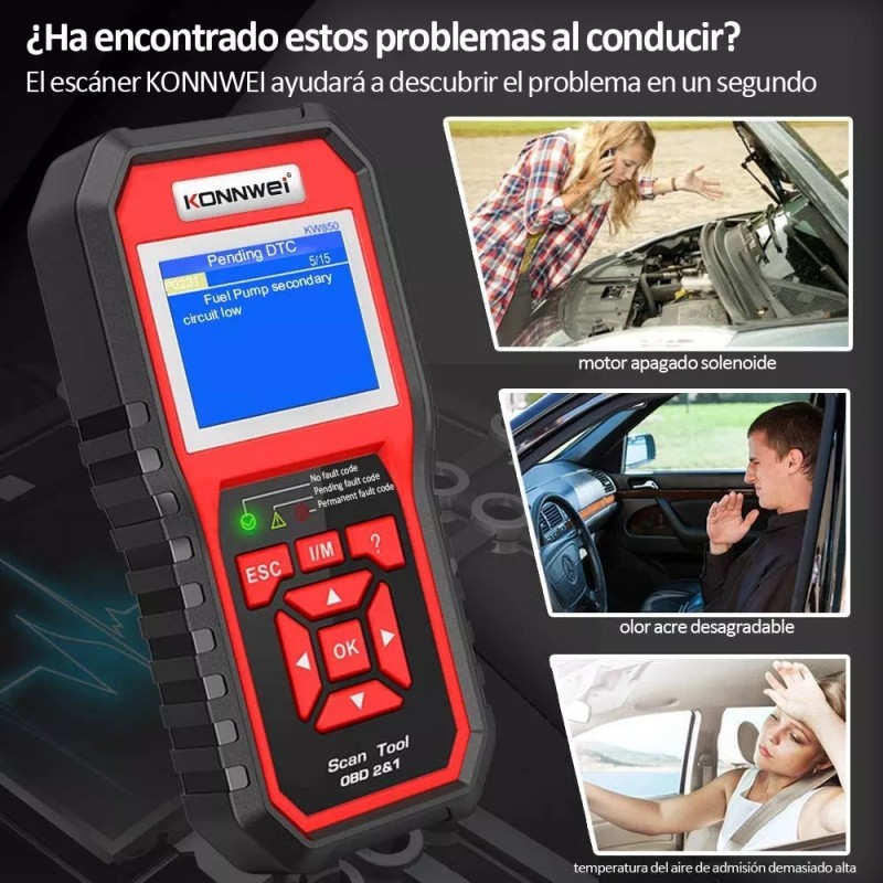 KW Escaner Código Diagnóstico De Automotriz Obd2 Konnwei Kw850