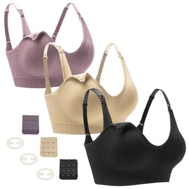 Seitop 3 Pack Nursing Bras for Breastfeeding V Neck Maternity Bra Wireless Seamless Sleeping Bralette for Women with Extra Extenders L