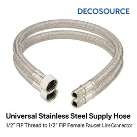 DecoSource Universal Stainless Steel Faucet Supply Hose – 1/2" FIP x 1/2" FIP Female Connector – 20" Long – Hot & Cold Water Line for Kitchen, Bathroom, Laundry (1 Pair, 20 Inch Long)