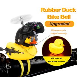 wonuu Rubber Duck Bike Bell, Squeeze Ducks with Helmet for Cycling Car Dashboard Decorations Motorcycle Bicycle Accessories (Silver-Black)