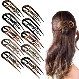 MYTOAU 10Pcs French Hair Pin, Hair Pins for Women,Retro Fork Internal Teeth French Hair Clips U Shaped French Twist Hair Pin, Tortoise Shell French Hair Pins for Women Vintage Hairstyle Accessories