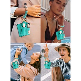 BVGA Wristlet Keychain Bracelet Wallet, Silicone Bead keyring Bangle for Women (green)