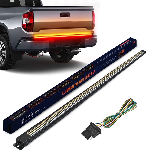 Nilight Truck Tailgate Light Strip 60" Aluminum Frame Triple Row 1200 LED Strip with Red Running Brake Lights White Reverse Light Amber Sequential Turn Signals Strobe Lights，2 Years Warranty