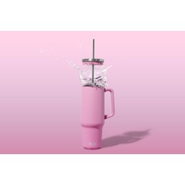 S'well Tumbler XL, Reusable Drink Cup with Straw, Three-Layer Stainless Steel Bottle, Keeps Drinks Hot for 50 Hours and Cold for 10 Hours, 1180 ml, Hydrangea Pink
