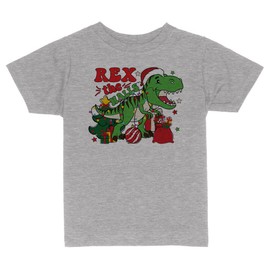 Rex The Halls Christmas Dinosaur Toddler Kids T-Shirt 5T Heather Grey