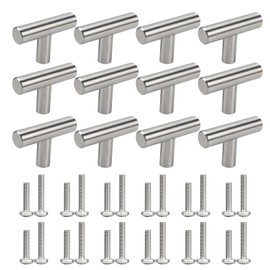 Septe 12 Pack T-Type Silver Cabinet Knobs, Single Hole Drawer Pulls Cabinet Hardware with Screws, Suitable for Kitchen Bedroom Bathroom Furniture