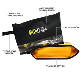Melo Tough Multi Tool Pouch Small Tool Bag Zipper Bag Zipper Pouches, Durable Storage Organizer Tote Bag 2 Pack (Black&Yellow)