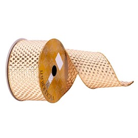 Vickerman 2.5" x 10 yd Champagne with Champagne Spots Ribbon, Seasonal Christmas Ribbon for Gift Wrapping, Tree Decor