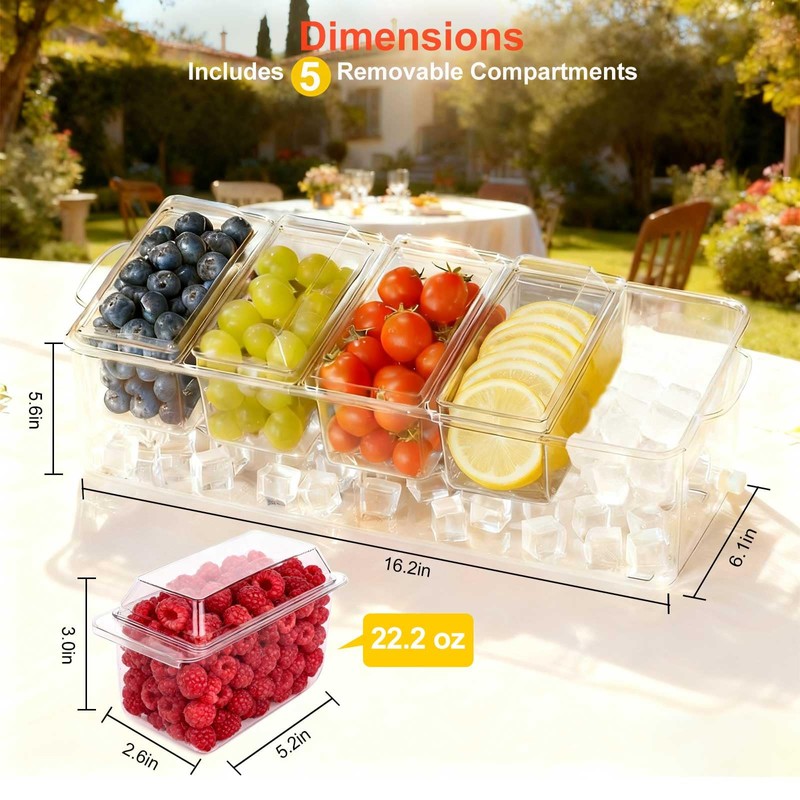 Large Ice Chilled Condiment Caddy，Chilled Condiment Containers Server with Lids