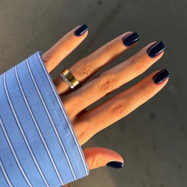 Dark Blue Press on Nails Short Medium Square Glue on Nails Set,KQueenest Solid Color Fake Nails Short Coffin Acrylic Nails Press on Gel Nails for Women Reusable False Nails in 24 Pcs