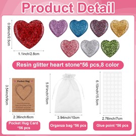 56 Sets Pocket Hug Token Bulk Natural Heart Crystals with Hug Cards and Organza Bags, Pocket Hug Heart Stones Inspirational Greeting Cards Exchange Gift for Women Friend Colleagues Family